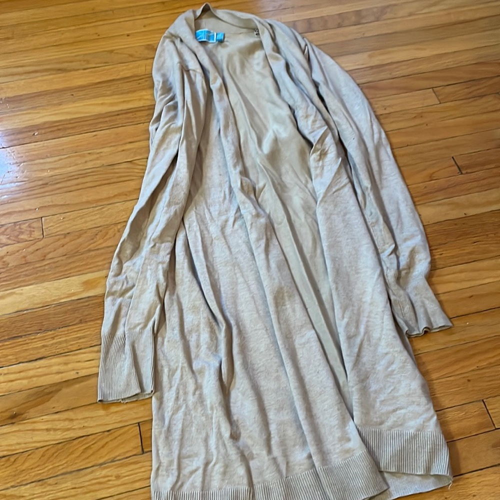 Tan long cardigan sweater. Size small